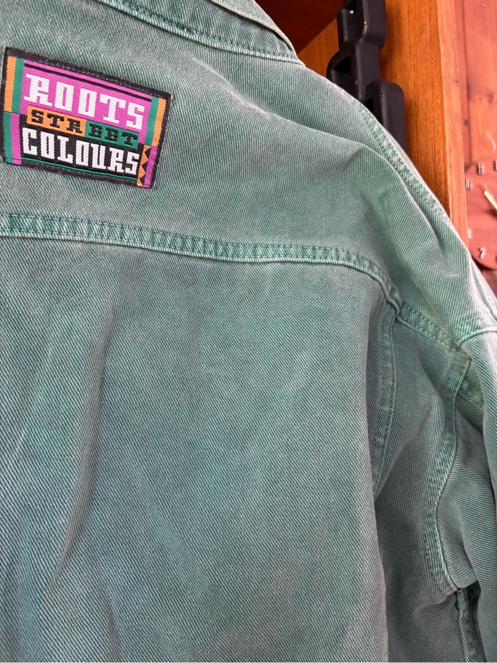 90s Roots Street Colours Capsule Collection Oversized Deep Teal Jean Jacket L - Picture 5 of 5